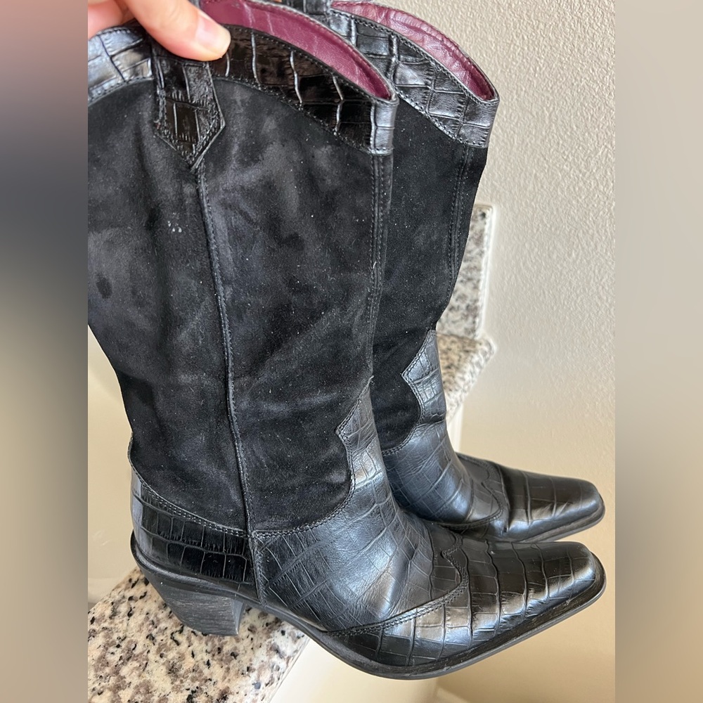 Suede and leather cowboy boots